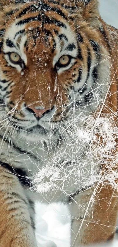 Majestic tiger in a snowy wilderness, showcasing raw beauty and wild nature.