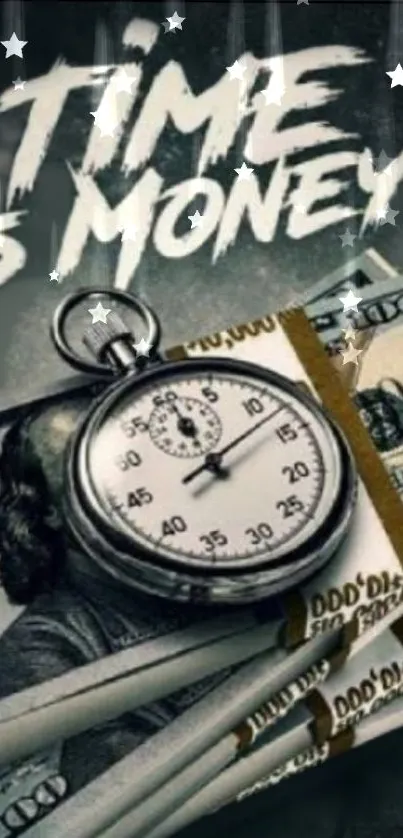 Time is Money wallpaper with stopwatch and cash for motivation.