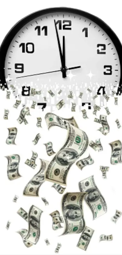 Melting clock raining dollar bills wallpaper.