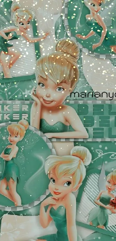 Tinkerbell collage in teal theme.