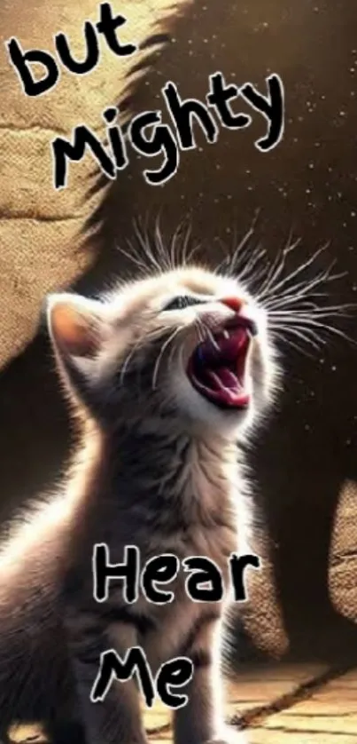 Cute kitten with a roaring expression in a motivational design.