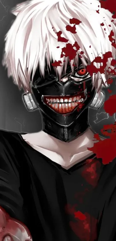 Tokyo Ghoul character with mask and dark theme.