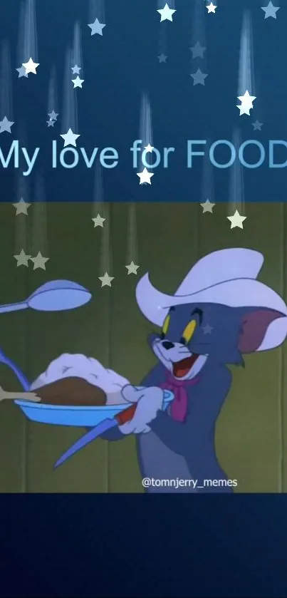 Mobile wallpaper of Tom and Jerry with food love theme.