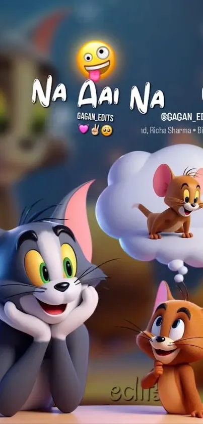 Tom and Jerry in a dreamy and playful cartoon scene.