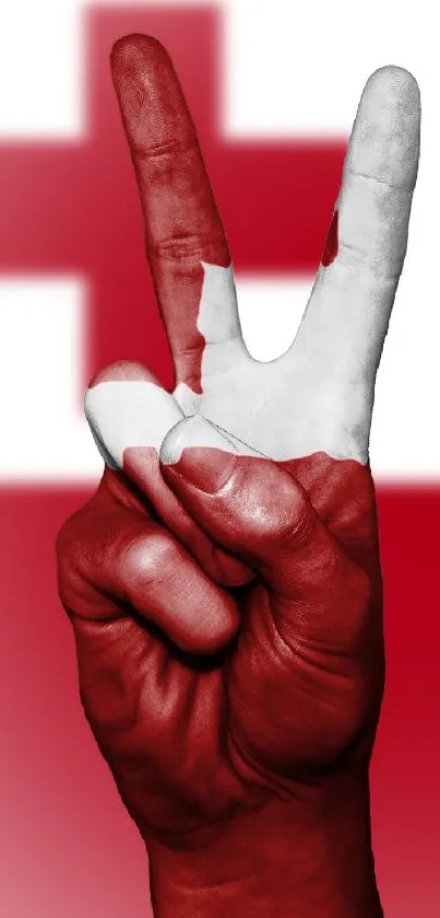 Tonga flag peace sign on red gradient background.