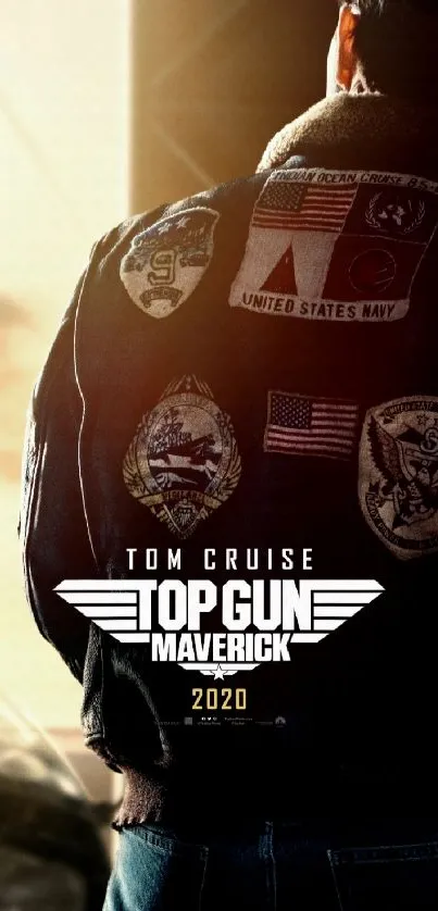 Top Gun Maverick leather jacket wallpaper with badges.