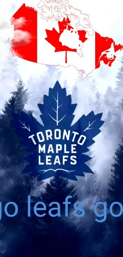 Toronto Maple Leafs logo with Canada map on misty background.