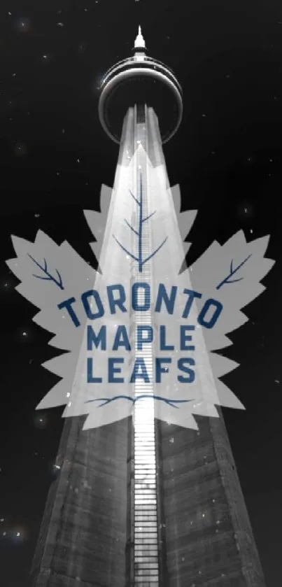 Toronto Maple Leafs logo with CN Tower in black and white.