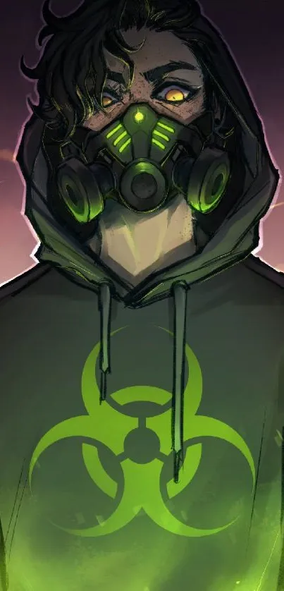 Anime figure in biohazard hoodie with glowing green elements.