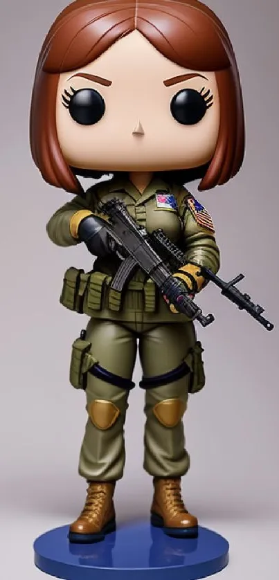 Cartoon soldier figurine in military attire on a mobile wallpaper.