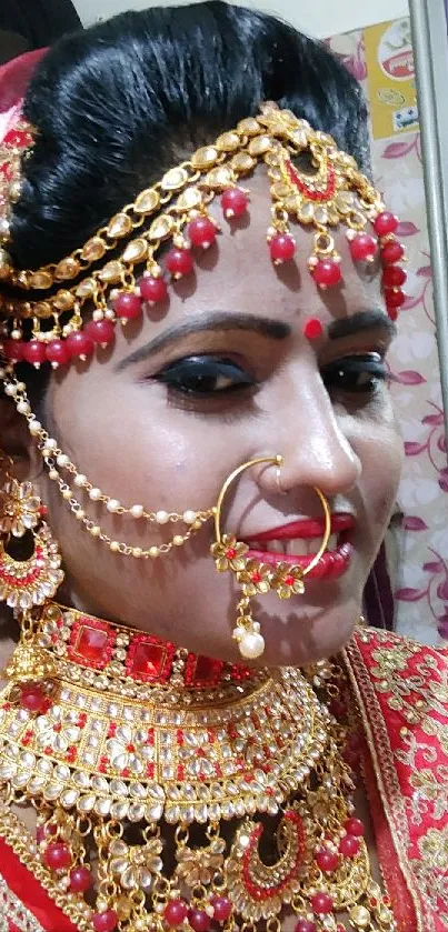 Close-up of a bride in traditional jewelry and attire.