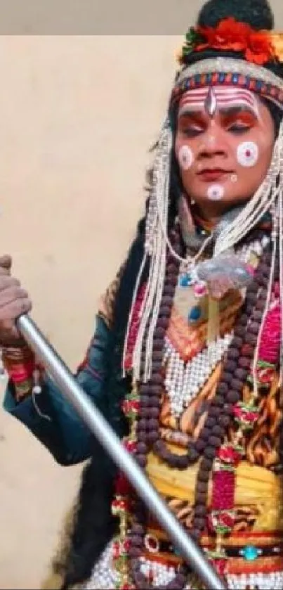 Colorful traditional attire with face paint