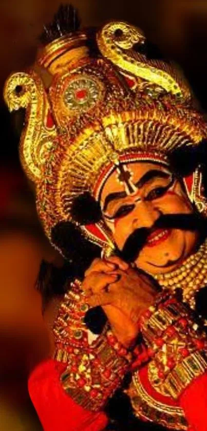 Performer in traditional dance costume with ornate headdress.