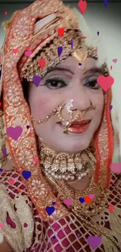 Traditional Indian bridal portrait with ornate jewelry and gold attire.