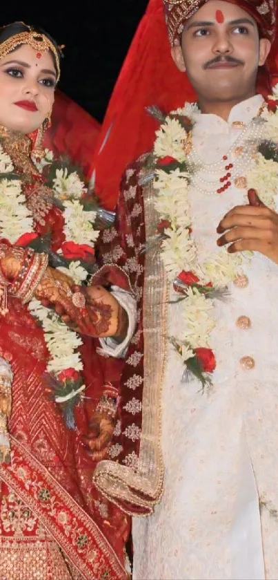 Traditional Indian wedding couple in vibrant attire