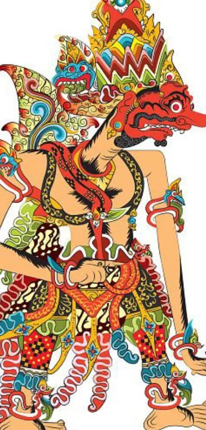 Vibrant Javanese art wallpaper with intricate design and expressive figure.