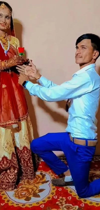 Couple in traditional attire, wedding scene