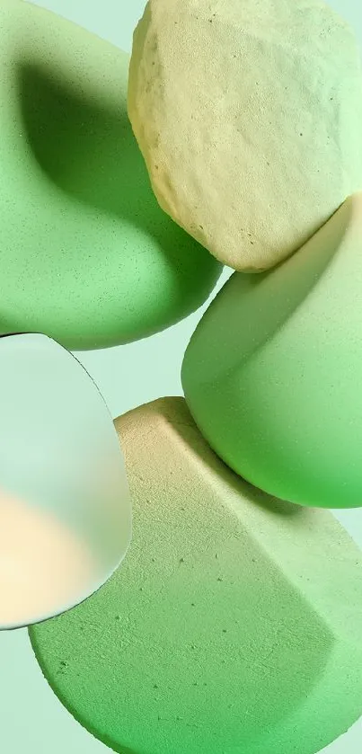 Abstract green shapes in a soft, calming mobile wallpaper.