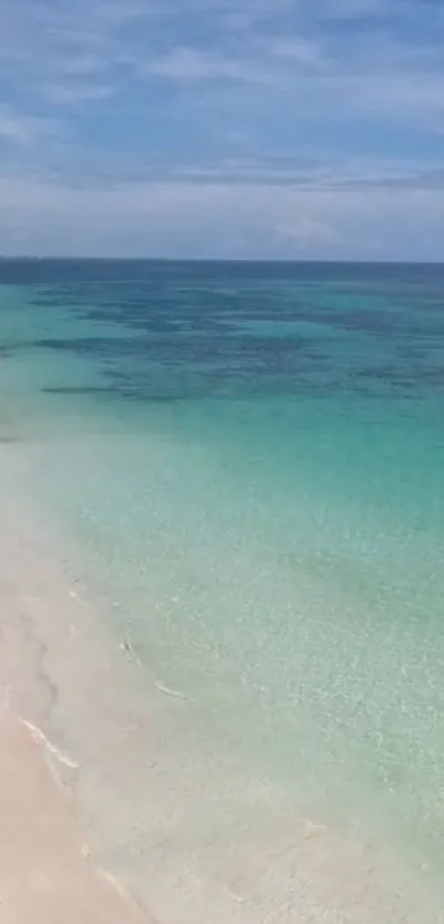 Turquoise sea and white sandy beach wallpaper.