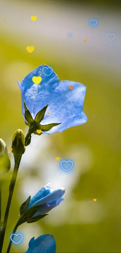 Close-up of a blue flower against a lush green background in nature.