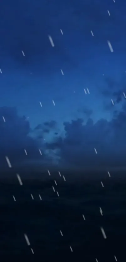 Tranquil blue night sky with clouds and scattered raindrops.