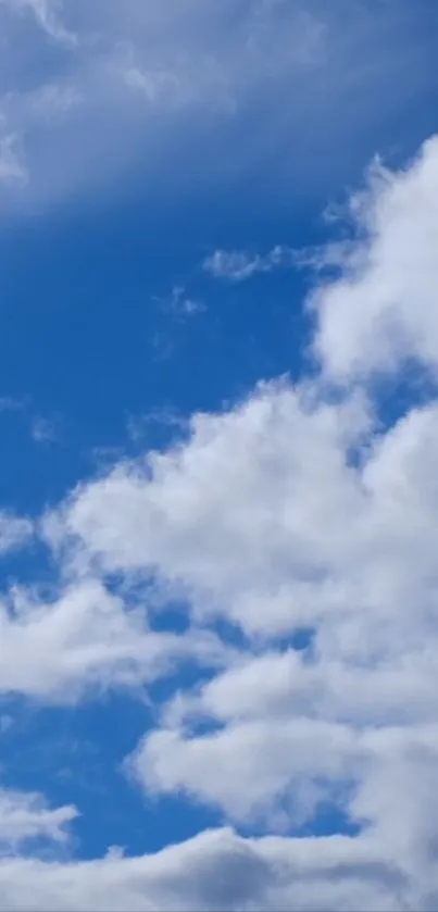 Blue sky with fluffy white clouds mobile wallpaper.