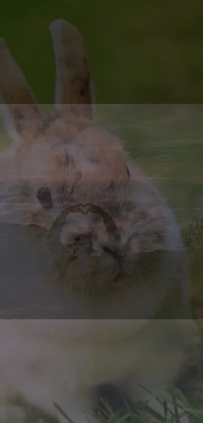 Serene wallpaper with a rabbit in lush green landscape.