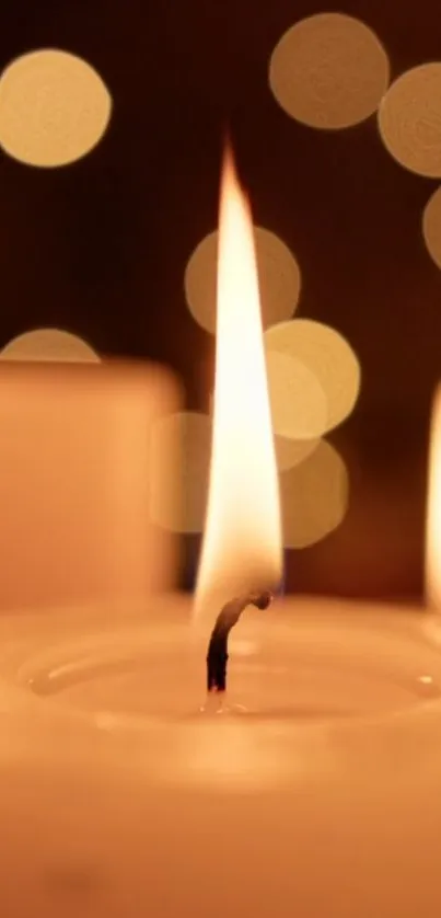 Peaceful candlelight with bokeh effects, featuring a warm golden glow.