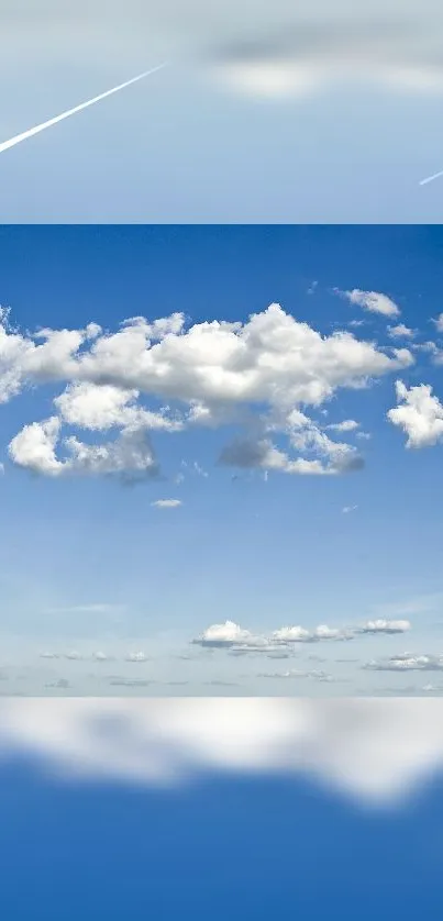 Mobile wallpaper with blue sky and fluffy clouds.