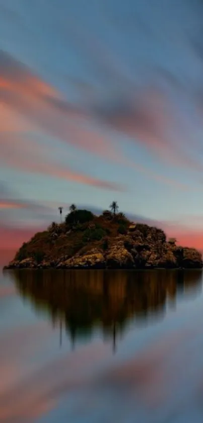 Mobile wallpaper of a tranquil island reflected on serene waters.