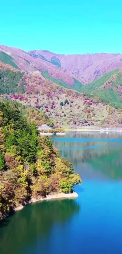 Serene mountain lake with vibrant autumn colors.