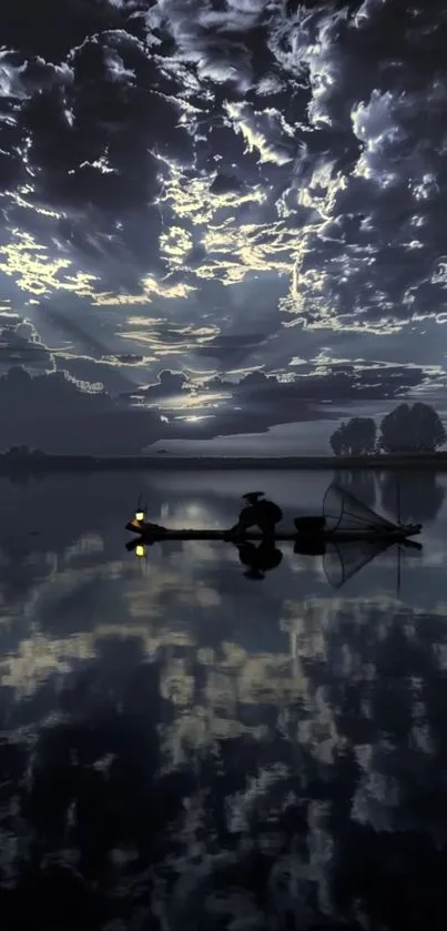 A serene night lake wallpaper with reflections.