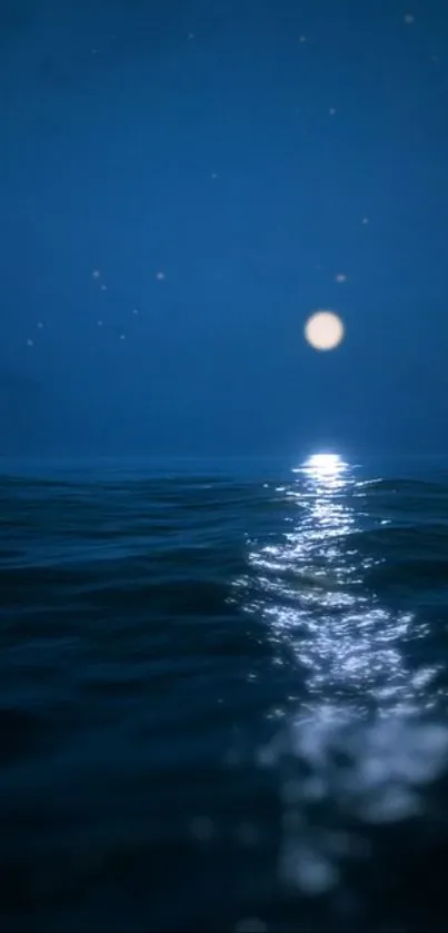 Night ocean wallpaper with moon reflecting on water, creating a serene scene.