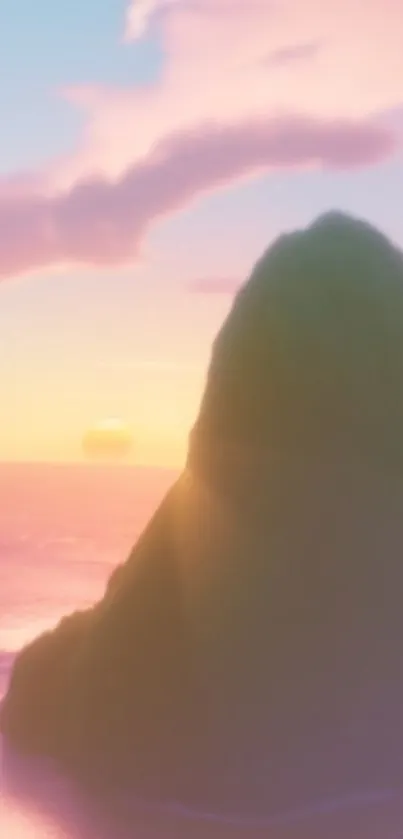 Majestic rock with tranquil ocean sunset view.