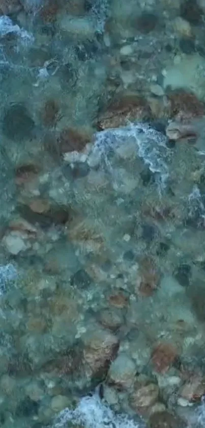 Aerial view of tranquil river flowing over stones.