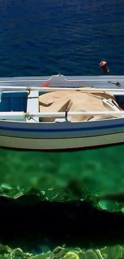 Tranquil boat floating on turquoise sea
