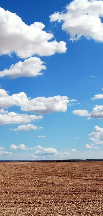 Mobile wallpaper of blue sky and white clouds over an open field for a serene touch.