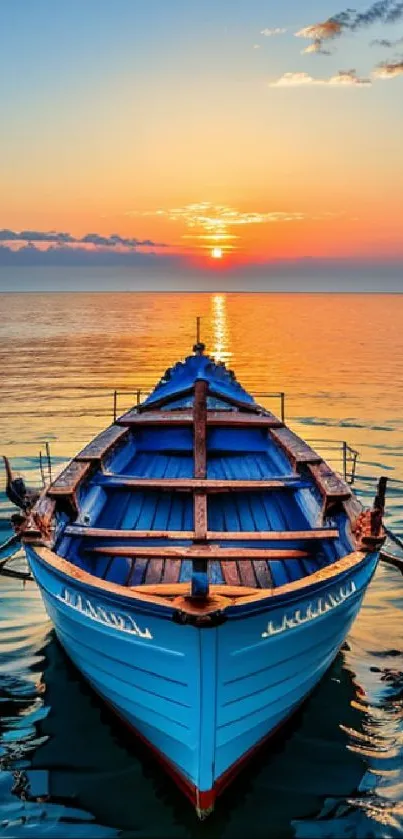 Stunning sunset boat scene on calm ocean waters with vibrant colors.