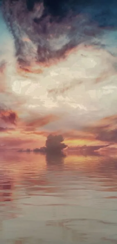 Scenic ocean sunset with vibrant clouds reflecting on calm waters.