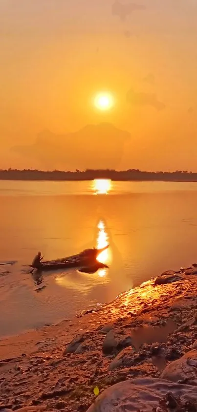 A breathtaking sunset over a tranquil river with golden reflections.