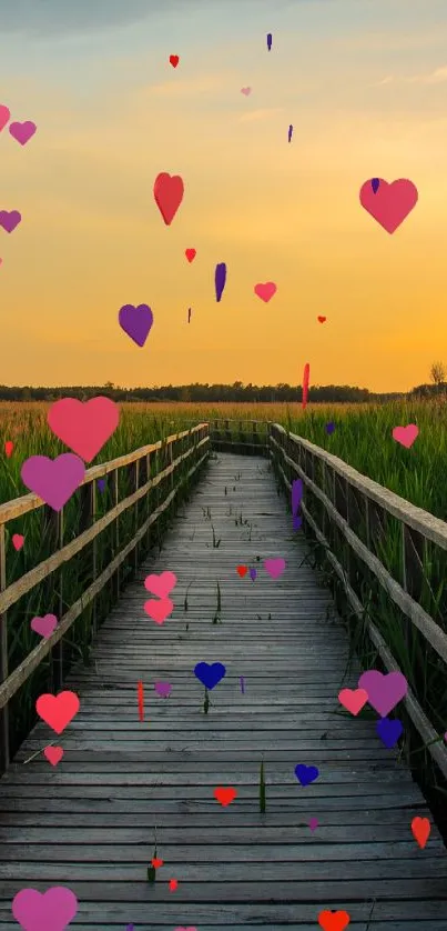 Pathway through green fields at sunset.