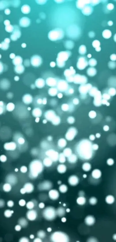 A serene teal bokeh wallpaper with soft, blurred light orbs for mobile phones.