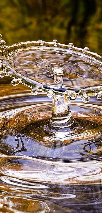 Water droplet splash with autumn colors in a tranquil nature scene.