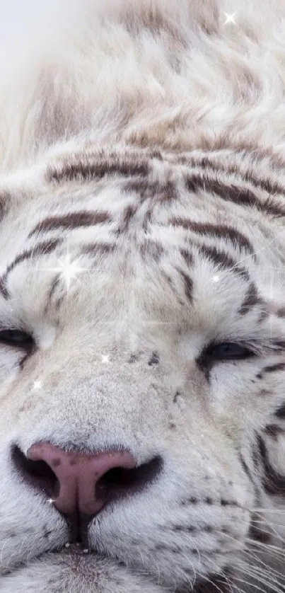 Serene white tiger resting peacefully, perfect for mobile wallpaper.