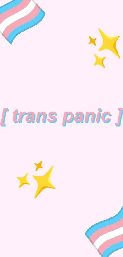 Light pink wallpaper with trans pride symbols and stars.