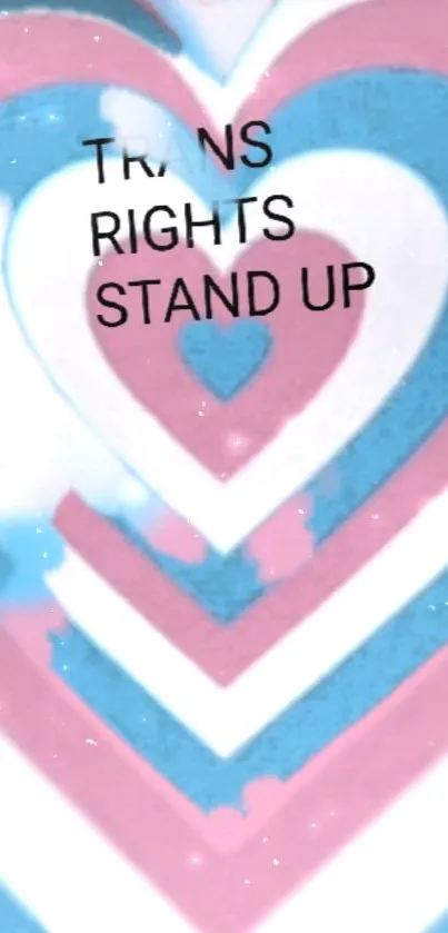 Heart-shaped trans pride wallpaper with a stand-up message.