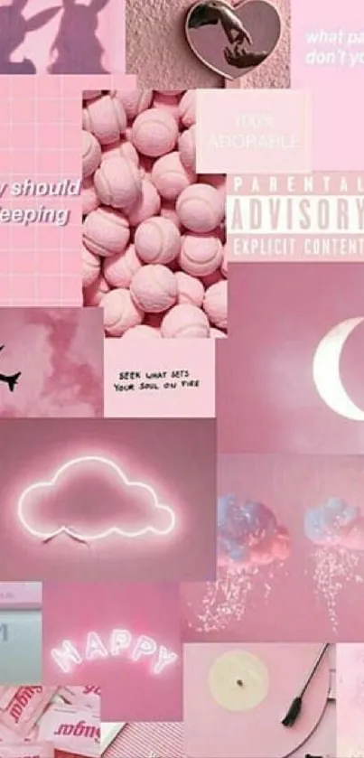 Pink aesthetic collage with dreamy elements and quotes for mobile wallpaper.