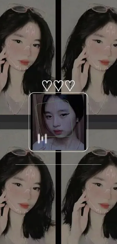 Aesthetic phone wallpaper with face collage design.