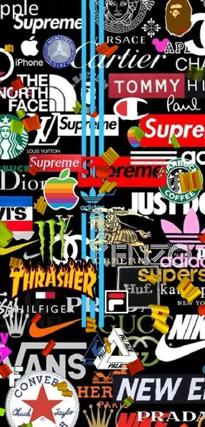 Collage of famous brand logos on a black background.