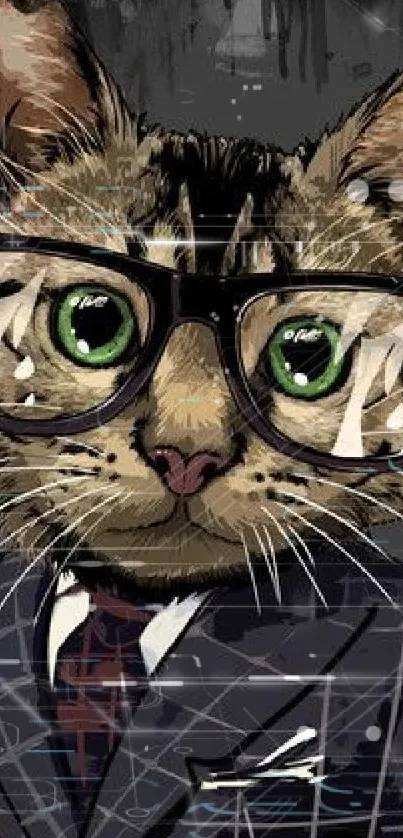 Cat in glasses and suit, trendy mobile wallpaper.